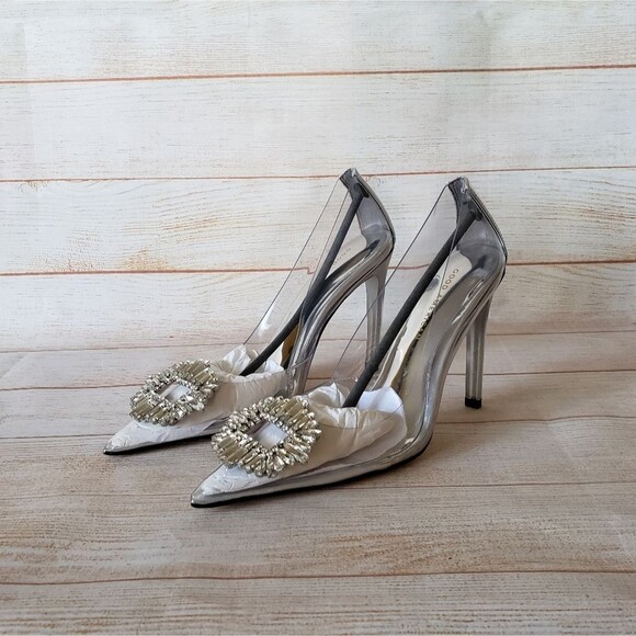 Good American Cinderella Crystal Jeweled Point Toe Clear Translucent Pumps - Picture 3 of 15